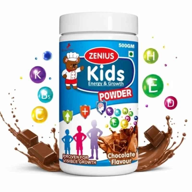 Zenius India 500g Chocolate Flavour Kids Protein Powder with Calcium Citrate Malate & Maltodextrin for Height Growth, Builds Strong Bones & Boosts Immunity