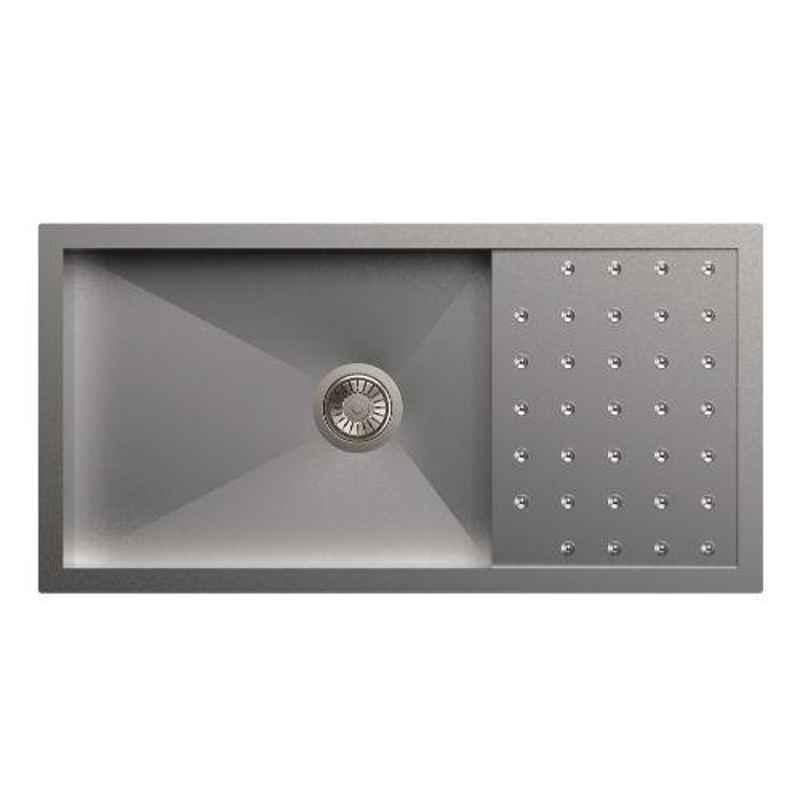 Carysil Polo Single Bowl Stainless Steel Matt Finish Kitchen Sink with Drainer, Size: 36x18x8 inch