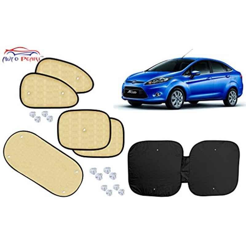 Auto Pearl 6 Pcs PVC & Mesh Beige Window, Front & Rear Sun Shade Set for Ford Fiesta Old