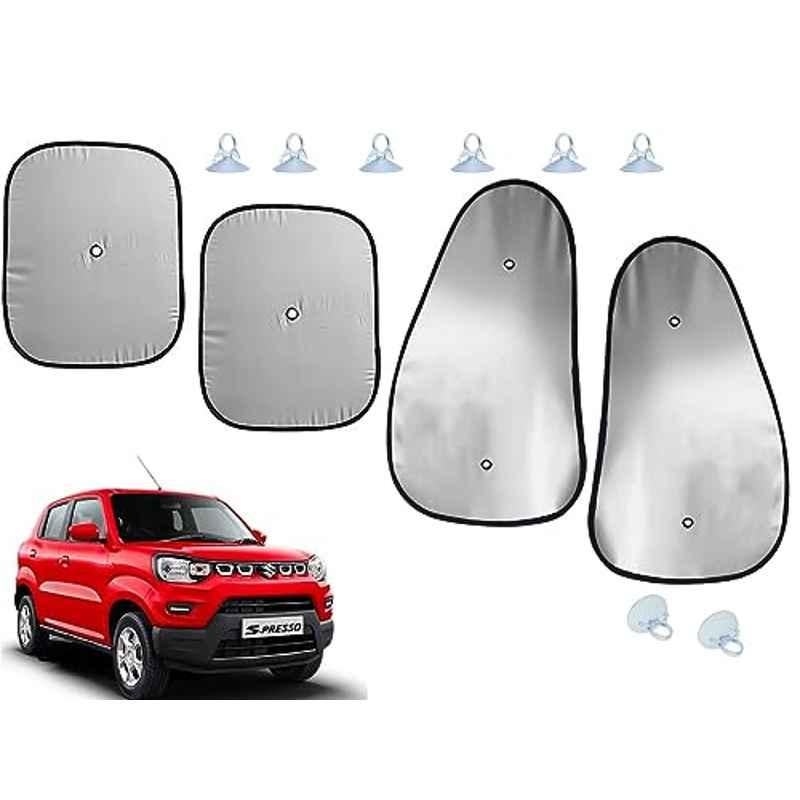 Auto Pearl 4 Pcs Polyester Black & Silver Window Side Sun Shade Set for Maruti Suzuki S-Presso
