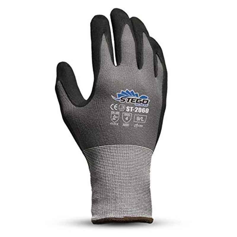 Stego ST-2060 Nitrile Dark Grey Mechanical & Multipurpose Safety Gloves, Size: Small