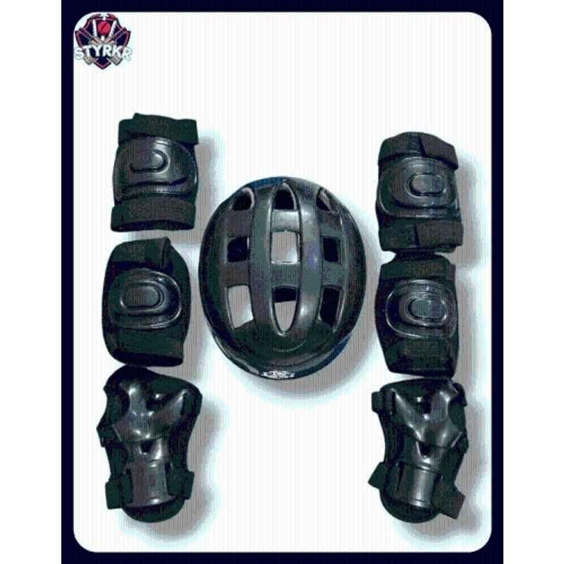 STYRKR Plastic & EVA Foam Black Protective Guard Cycling Set 7-in-1 Medium Size 11-15 Year Cycling Helmet Kit Skating KitKIT-687