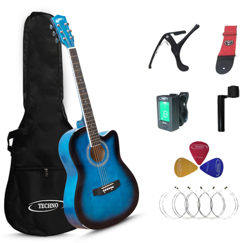 Techno 39 inch Spruce & Linden Wood Blue Right Hand Orientation Acoustic Guitar, RJ-10239CG
