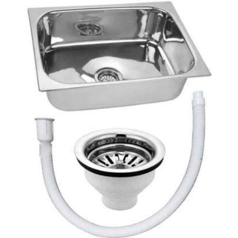 Crocodile 18x16x8 inch Hi Gloss Finish Single Bowl Stainless Steel Kitchen Sink
