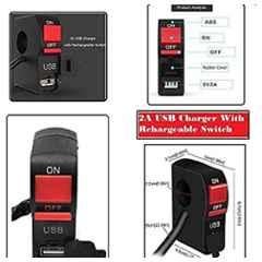 Meenu Arts 12V 7/8 Motorcycle Handlebar Switch with ON/Off Button and USB Charging Port (2 Amp) T-31Universal for All Indian Bikes