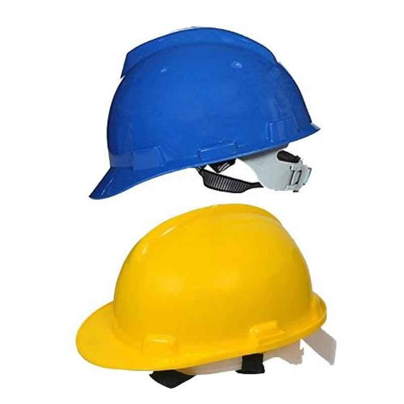 RPES HDPE Ratchet Type Blue & Yellow Safety Helmet with Plastic Cradle (Pack of 2)