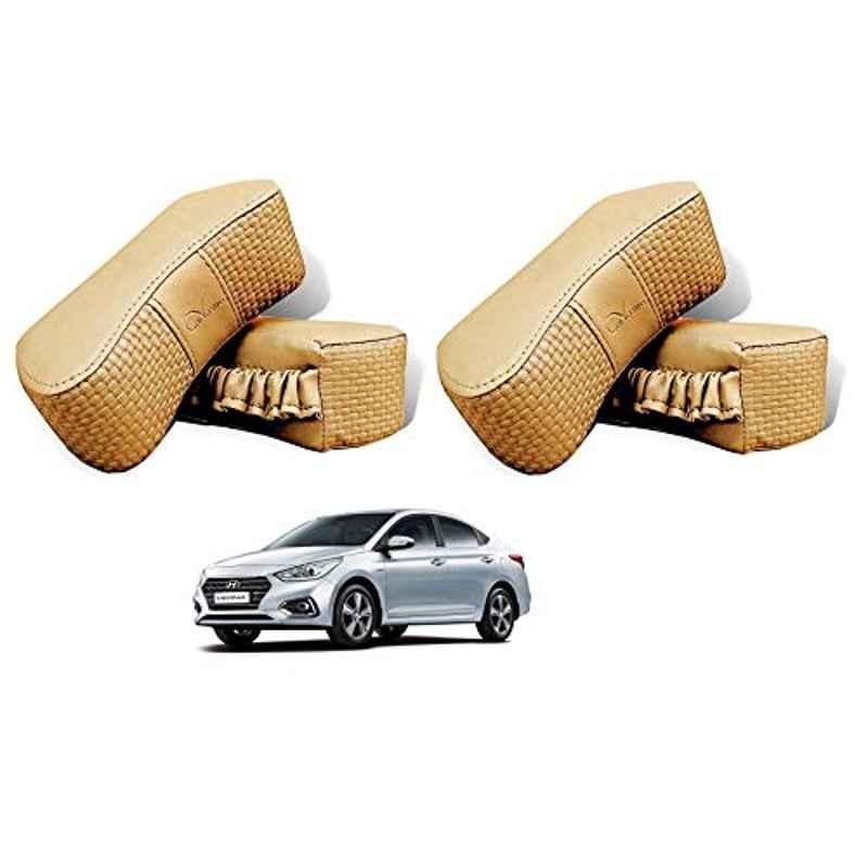 Kozdiko 4 Pcs CV Designer Beige Leatherite Neck Rest Car Cushion Pillow Set for Hyundai Verna Nextgen 2017