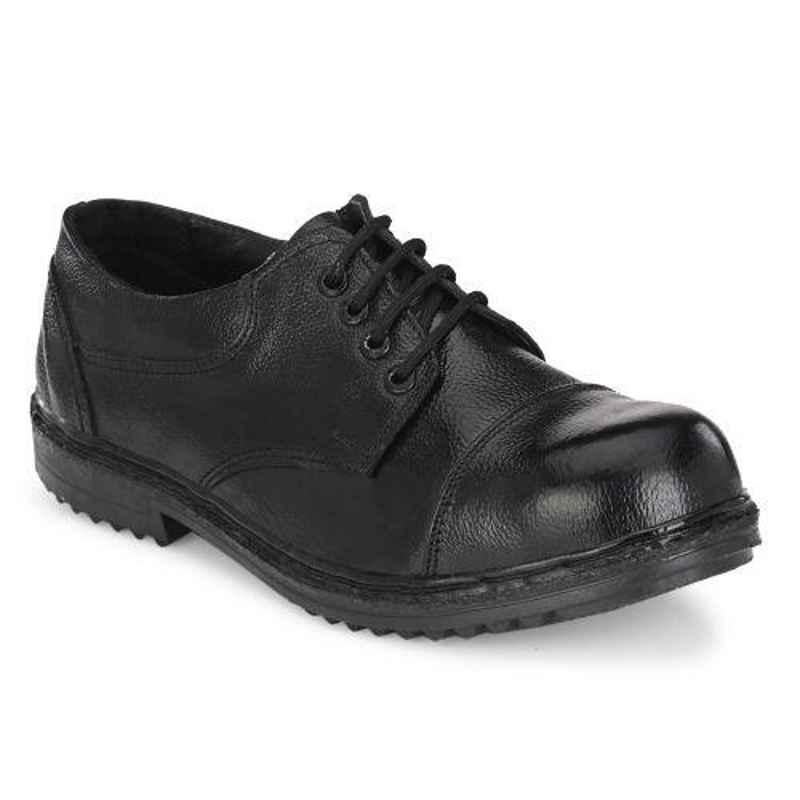 ArmaDuro AD1013 Leather Steel Toe Black Work Safety Shoes, Size: 9