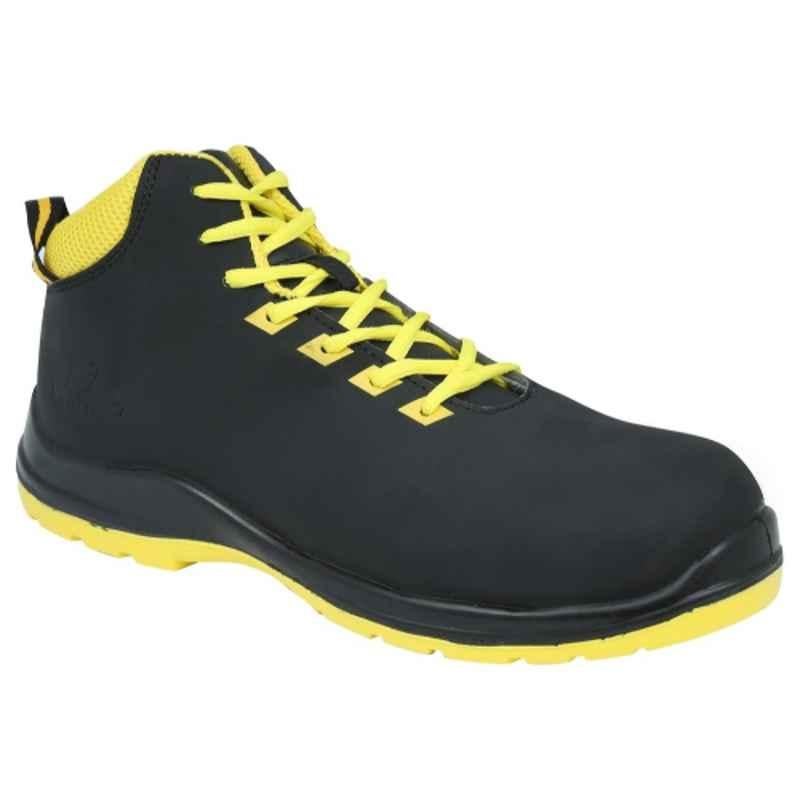 Vaultex TPS Leather Black & Neon Yellow Safety Shoes, Size: 41