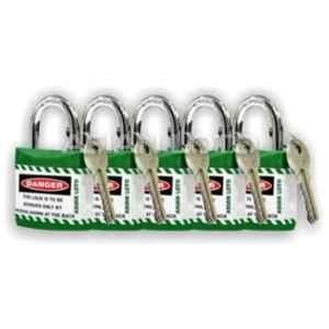Asian Loto 5 Pcs Metal & Plastic Green Regular Shackle Jacket Padlock Set with 3 Keys, ALC-LPR
