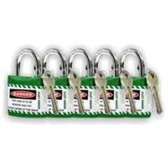 Asian Loto 5 Pcs Metal & Plastic Green Regular Shackle Jacket Padlock Set with 3 Keys, ALC-LPR
