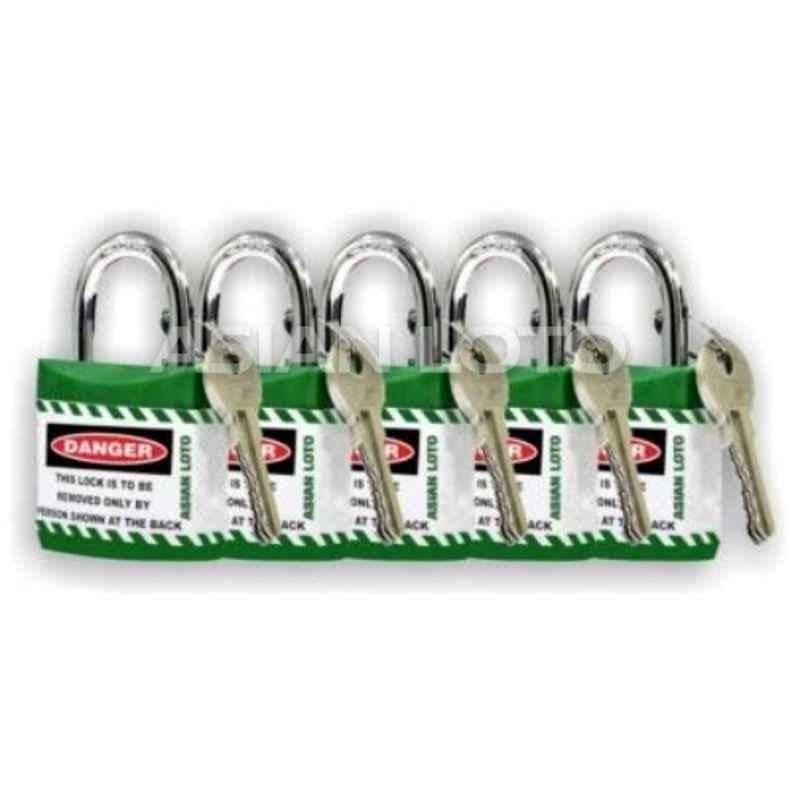 Asian Loto 5 Pcs Metal & Plastic Green Regular Shackle Jacket Padlock Set with 3 Keys, ALC-LPR
