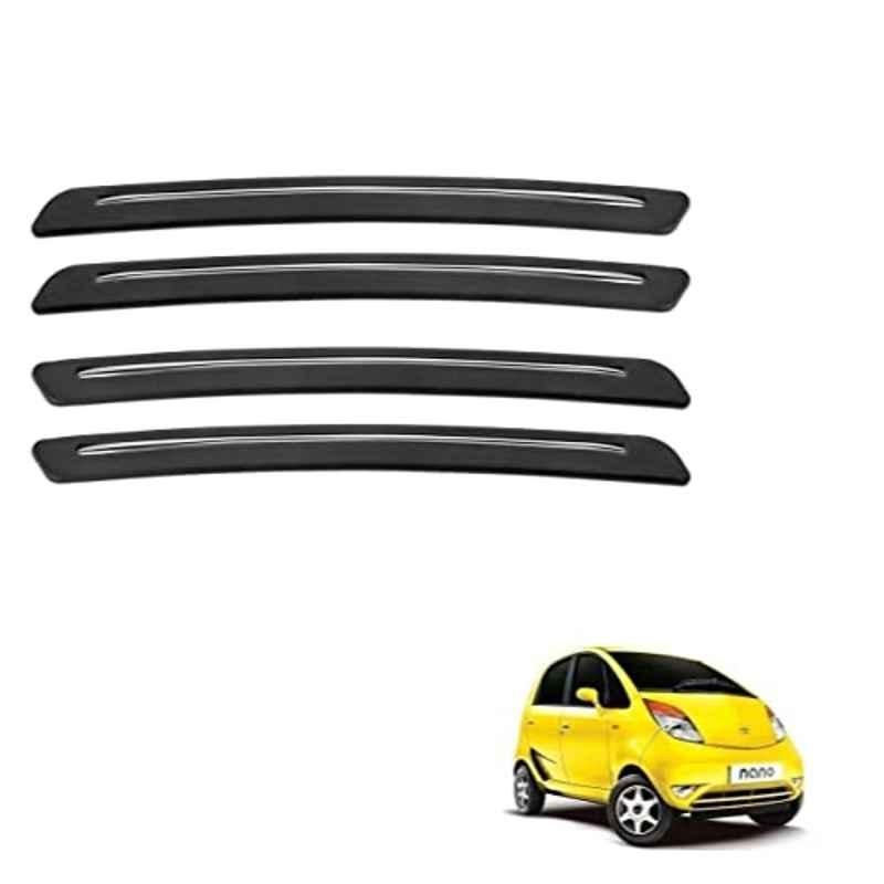 Kozdiko 4 Pcs Rubber Black Car Bumper Protector Set with Chrome Strip for Tata Nano