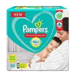 Pampers 66 Pcs All Round Protection Baby Diaper Packet with Aloe Vera & Vitamin E, Size: New Born