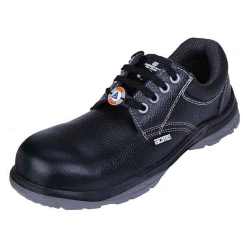 Acme Elics Leather Low Ankle Composite Toe Black Work Safety Shoes, Size: 7