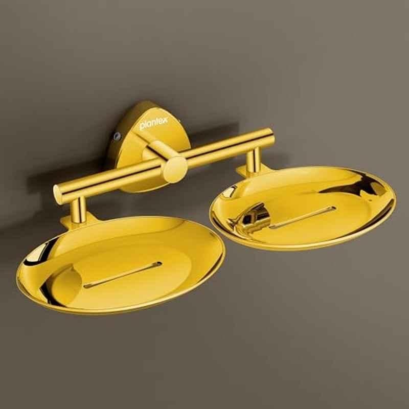 Plantex Stainless Steel Double Soap Dish for Bathroom/Soap Holder for Bathroom/Wall Mounted Soap Holder/Bathroom Accessories PVD Gold Finish Angel