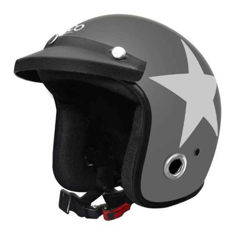 Habsolite HB-ESGW Ecco Star Grey & White Open Face Helmet with Detachable Cap & Adjustable Strap, Size: M