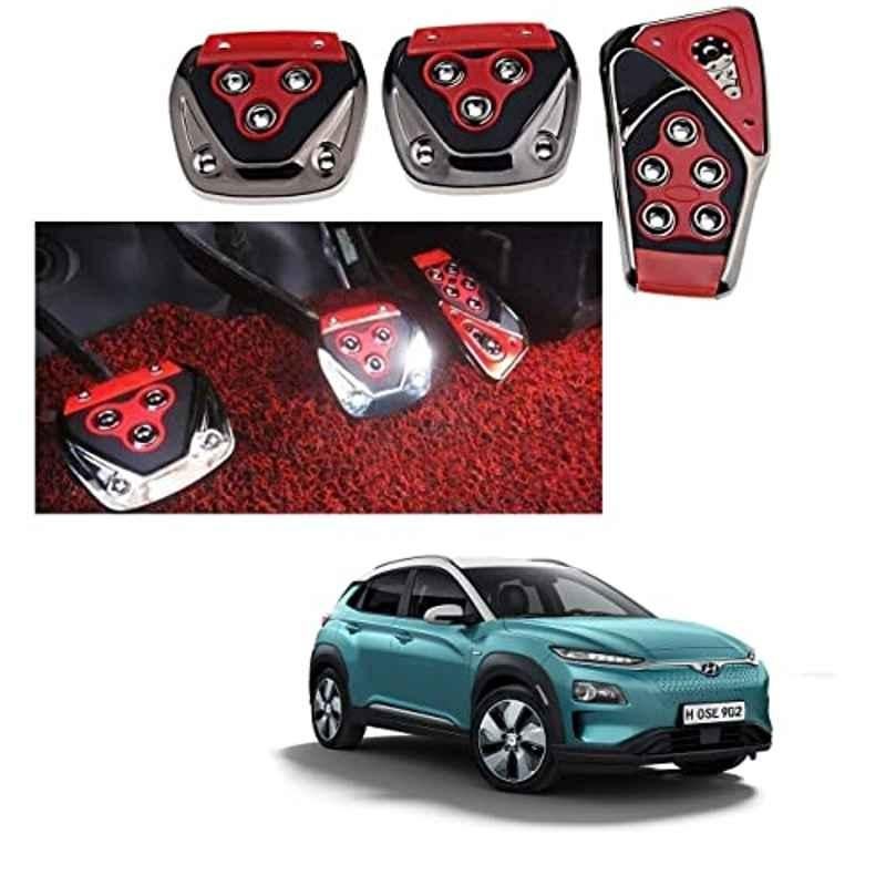 Kozdiko 3 Pcs Red Non-Slip Manual Car Pedals Cover Set for Hyundai Kona Electric