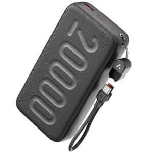 Ambrane Stylo N20 20000mAh Black Fast Charging Power Bank with in-Built Cable