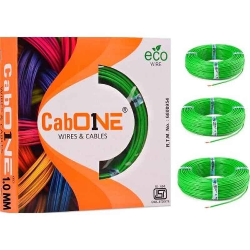 CabONE 1 Sqmm Green FR PVC Insulated Copper Cable, Length: 90 m (Pack of 3)