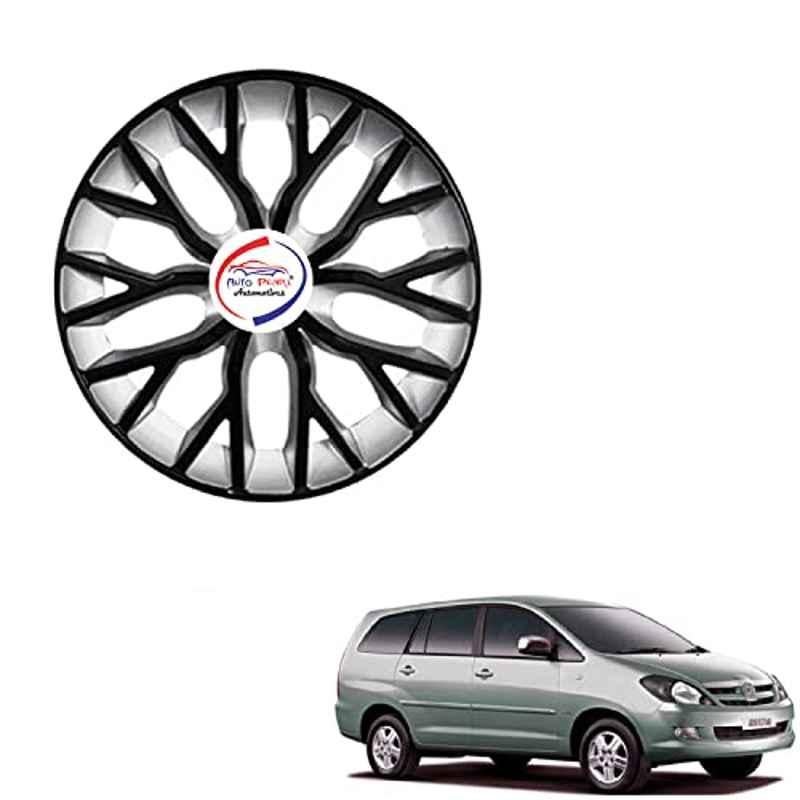 Auto Pearl 4 Pcs 15 inch ABS Black & Silver Hubcap Wheel Cover Set with Retention Ring for Toyota Innova 2005 2012