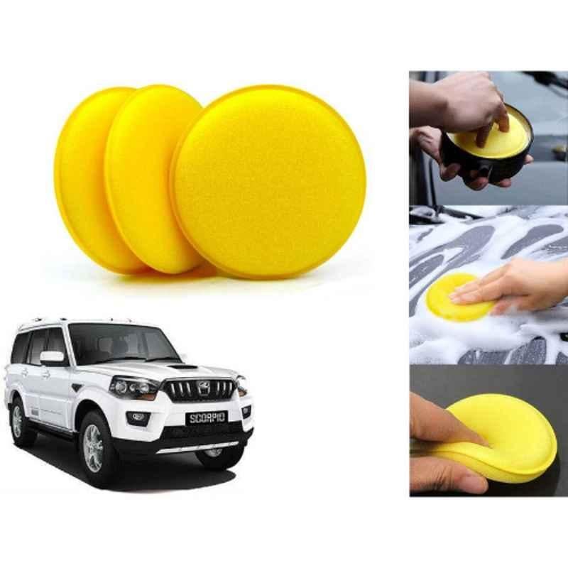 Auto Pearl Polyurethane Beige Washing & Waxing Polish Foam Sponge for Scorpio 2014-2017 (Pack of 3)