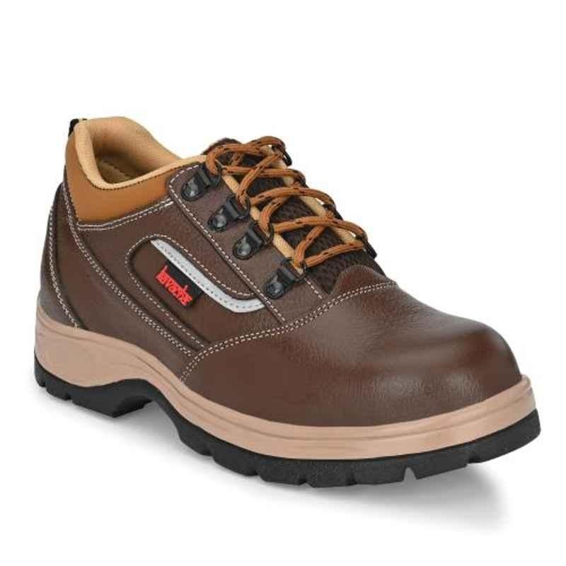 Kavacha S122 Pure Leather Brown Steel Toe Work Safety Shoes, Size:  8