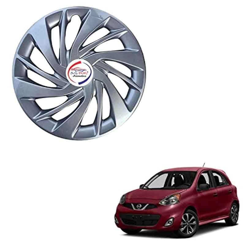 Auto Pearl 4 Pcs 14 inch ABS Silver ER36 Hubcap Wheel Cover Set with Retention Ring for Nissan Micra 2015