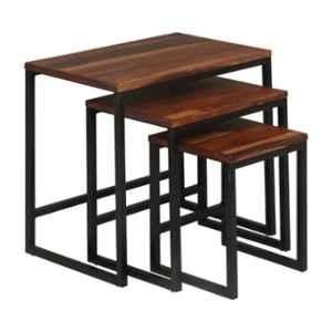 Evok Corey Solid Wood & Metal Brown Nest Table Set, FLILNTSWSTWN70798D