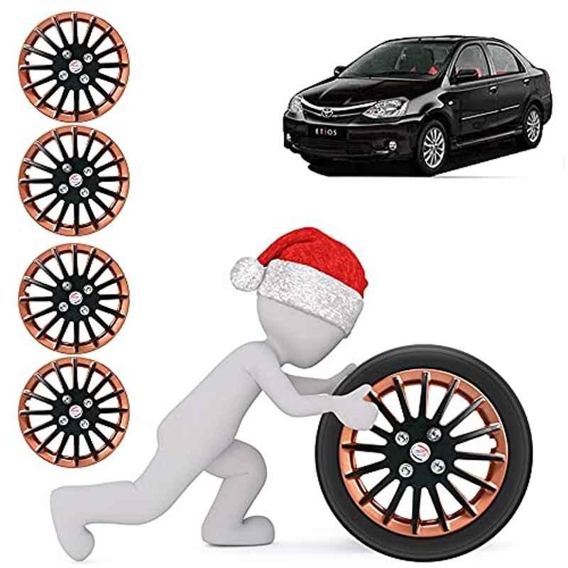 Auto Pearl 4 Pcs 14 inch ABS Copper & Black Press Fitting Wheel Cover Set for Toyota Etios