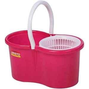 Aristo Super Plastic Pink Spin Mop Bucket with Auto Fold Steel Handle, 2 Refill & Free Lasaani 1L Water Folder