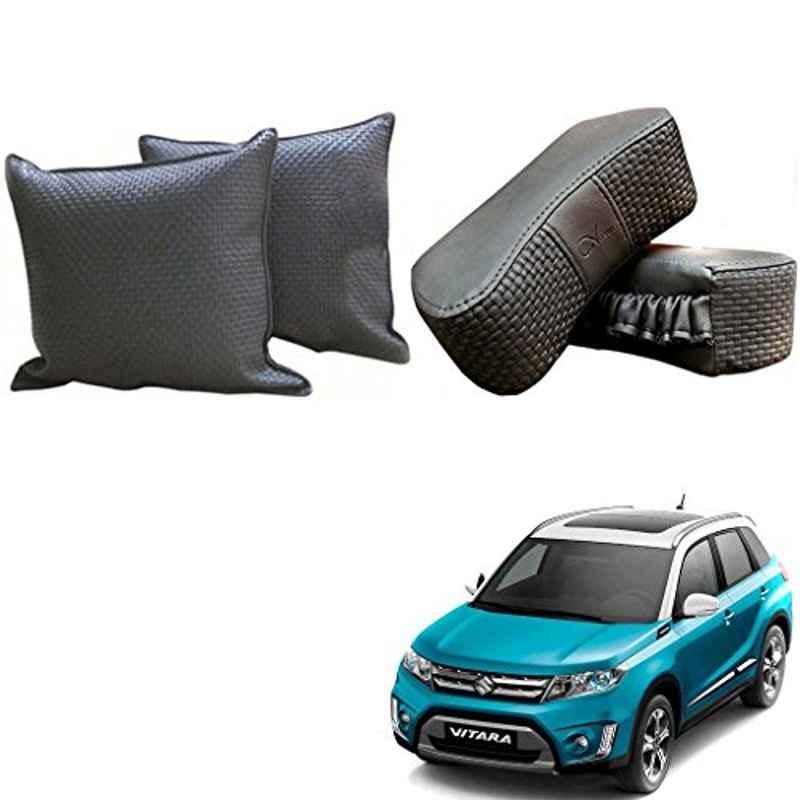 Kozdiko One Pair Grey Neck Rest & One Pair Cushion Combo for Maruti Suzuki Vitara Brezza