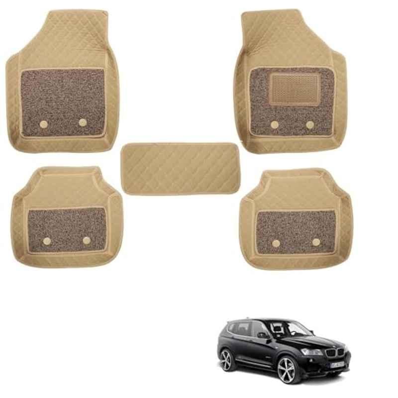 Kozdiko 5 Pcs Waterproof & Luxury 7D Beige Leatherette Car Floor Mats Set for BMW X3