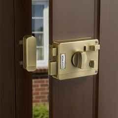 Plantex Brass & GI Steel Heavy Duty Night Latch Door Lock with Key & Knob for Main Door/Inside Opening for Home, Hotel, Office Antique Brass