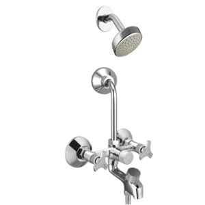 Mayur Ocich Trio 2 Pcs Brass 3-In-1 Heavy Duty Wall Mount Silver Wall Mixer Bathroom Set with Lax High Pressure Shower