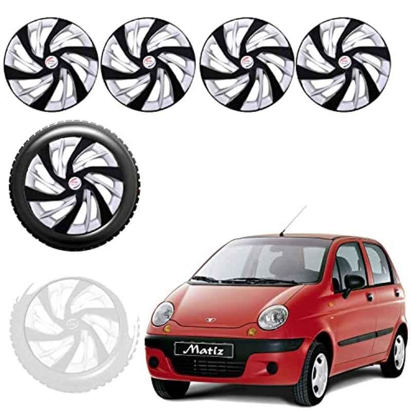 Auto Pearl 4 Pcs 13 inch ABS Black & Silver Car Wheel Cover Set for Daewoo Matiz