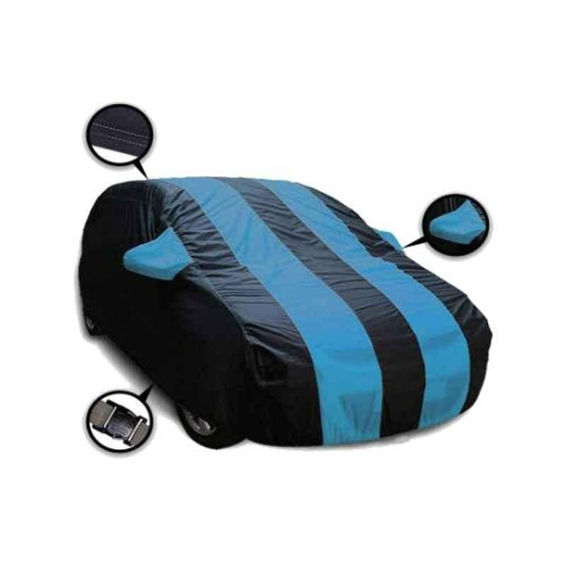 AutoPop Polyester Black & Turquiose Waterproof Car Body Cover for Hyundai Grand I10, Fw_Blue_Stripes_Grandi10