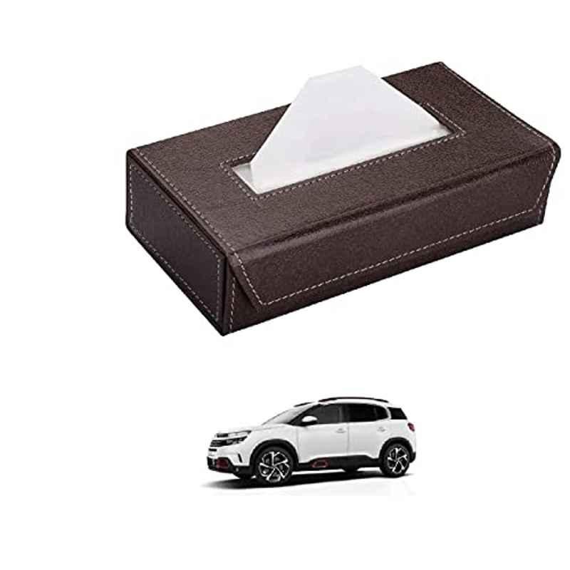 Kozdiko 100 Pulls PU Leather Brown Car Tissue Paper Box with 200 Sheets for Citroen C5 Aircross