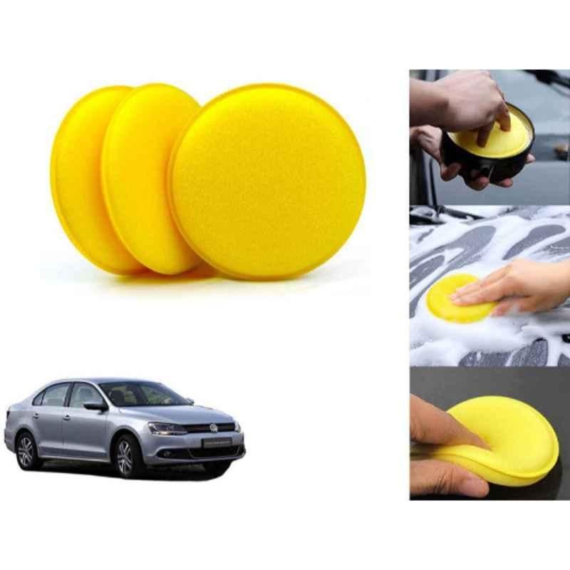 Auto Pearl Polyurethane Beige Washing & Waxing Polish Foam Sponge for Jetta T1 2011-2013 (Pack of 3)