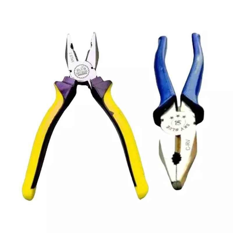 Sky Blue 2 Pcs 8 inch Multicolour 2 Cutting Wire False Piece Lineman Plier Combo, SBE300