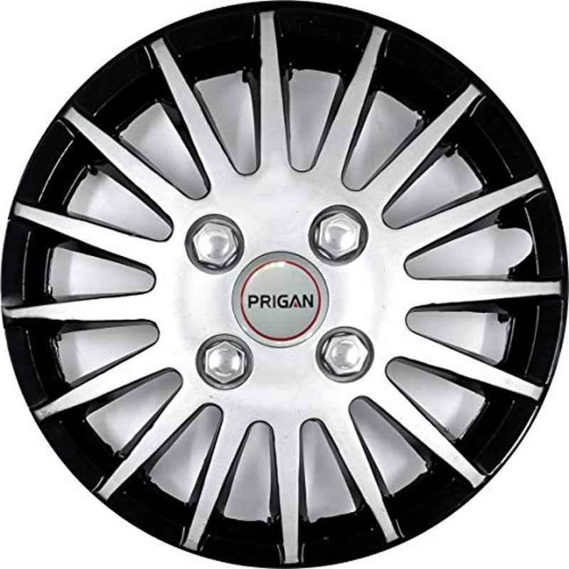 Prigan 4 Pcs 13 inch Black & Silver Press Fitting Wheel Cover for Chevrolet Spark