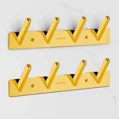 Plantex Wall Hooks for Hanging Cloth/Stainless Steel Towel Hangers/Bathroom Robe Hooks/Door Hangers/Square Wall Hook/Hook Rail for Hanging Keys 4 Hooks (Pack of 2), PVD Gold
