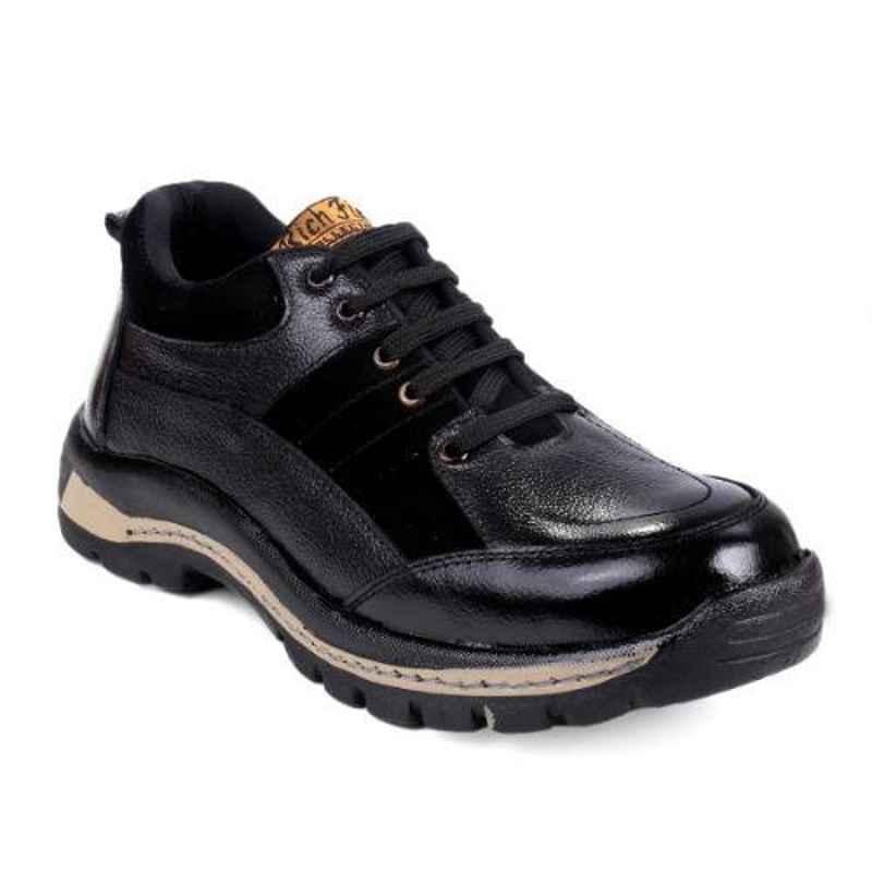 Rich Field SGS1127BLK Leather Low Ankle Steel Toe Black Work Safety Shoes, Size: 8