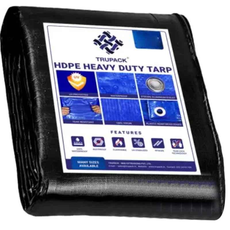 TRUPACK 24x20ft 200 GSM HDPE Black Heavy Duty Multi Purpose Tarpaulin Tent with Carry Bag, TRU-2002420BLK