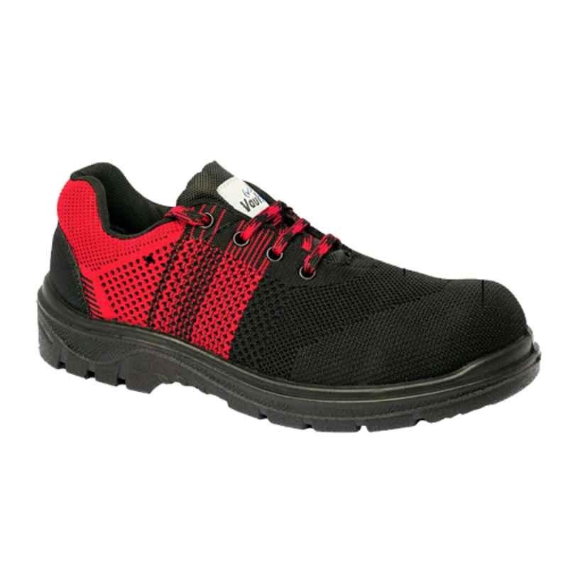 Vaultex MNI Steel Toe Black & Red Lightweight Sporty Safety Shoes, Size: 40