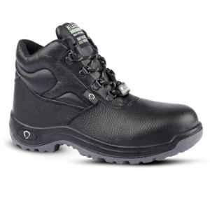 Euro Security Terminator Grain Leather Steel Toe Black High Ankle Safety Shoes with Double Density PU Sole, Size: 7