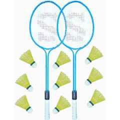 STYRKR Alloy Steel Blue Badminton Racquet Set of 2 Steel Frame with Shuttlecocks Pack of 9 Badminton Kit