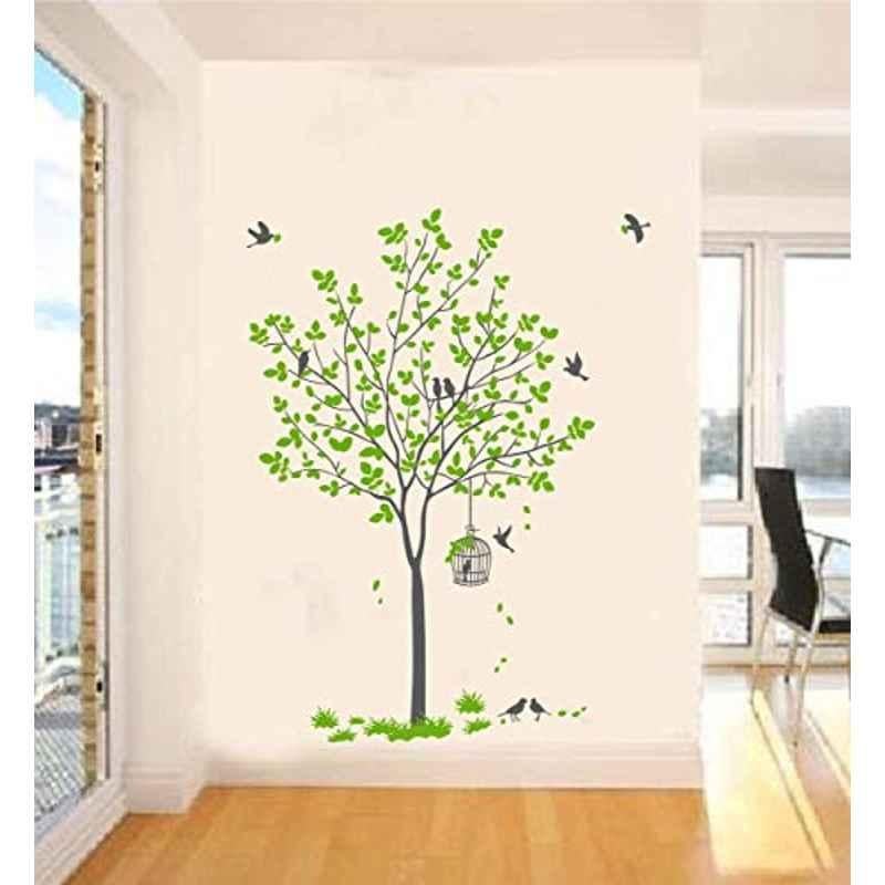 Kayra Decor 36x48 inch Polyester Tree with Birds and Cage Wall Design Stencil, KHSNT526