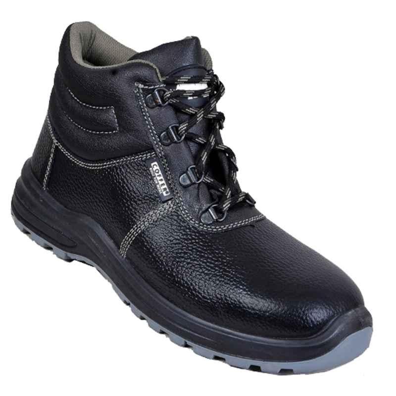 Coffer Safety M1013 High Ankle Leather Steel Toe Black Work Safety Shoes, Size: 5