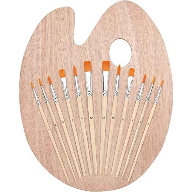 12 Pieces Artist Paint Brush Set with Wooden Board